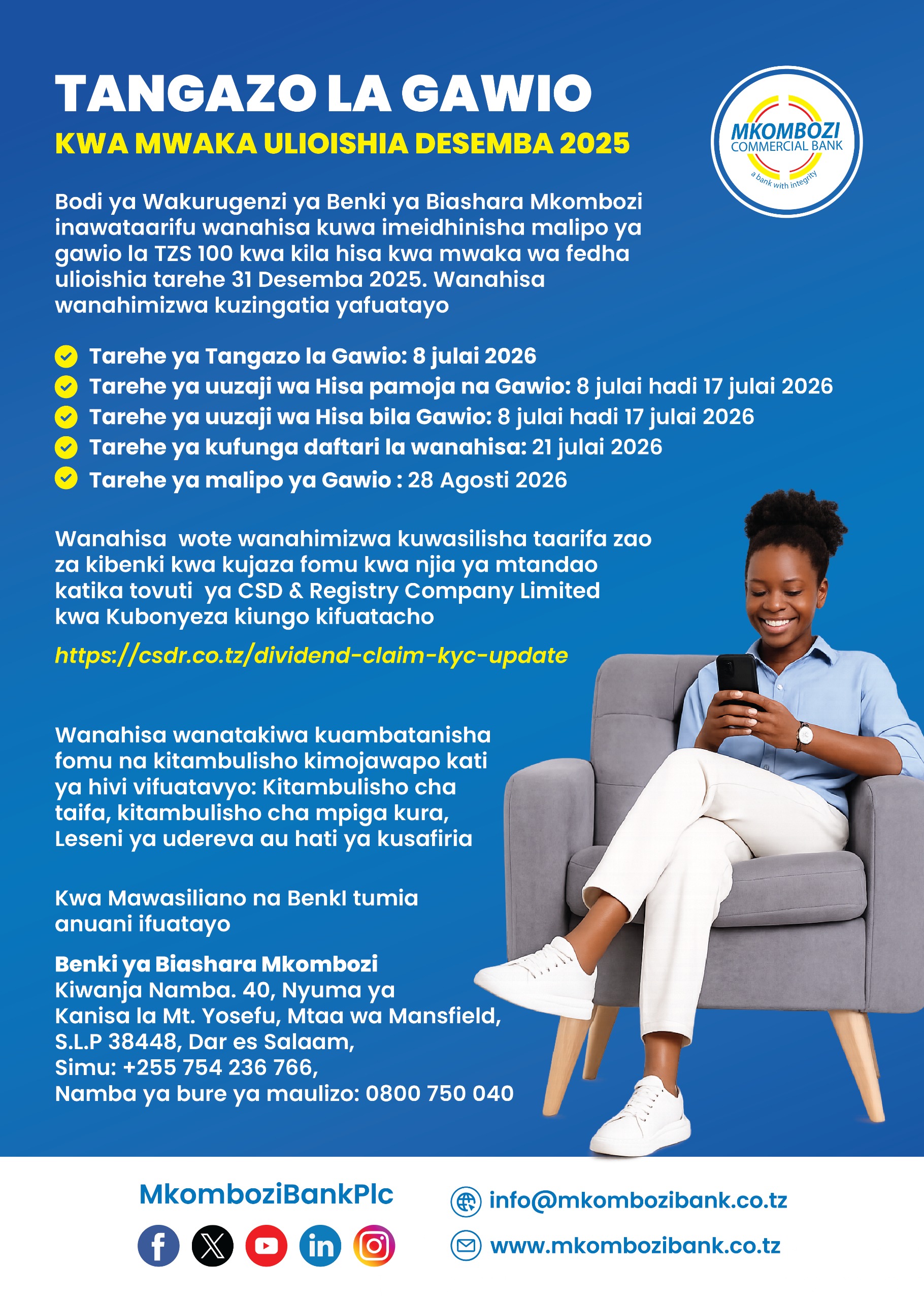 TANGAZO LA GAWIO KWA MWAKA ULIOSHIA DESEMBA 2025